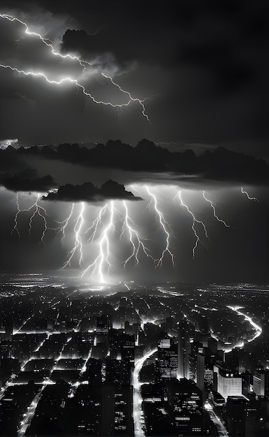 PSD lightning storm over the city at night