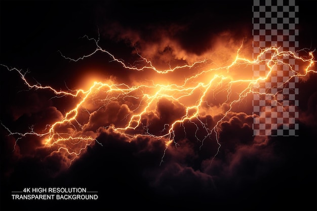 PSD lightning thunderstorm realistic lightnings illustrated on transparent background