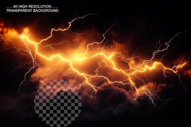 PSD lightning thunderstorm realistic lightnings illustrated on transparent background