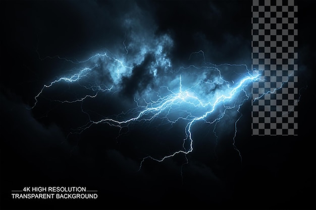 Lightning Thunderstorm realistic lightnings Illustration on transparent background