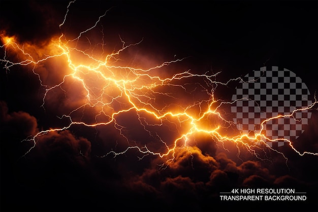 Lightning Thunderstorm realistic lightnings Illustration on transparent background