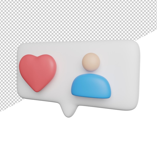 Like Account Social Media side view 3d rendering icon illustration on transparent background