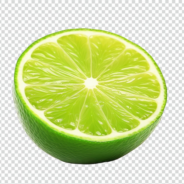 Lime cut in half is shown on a transparent background