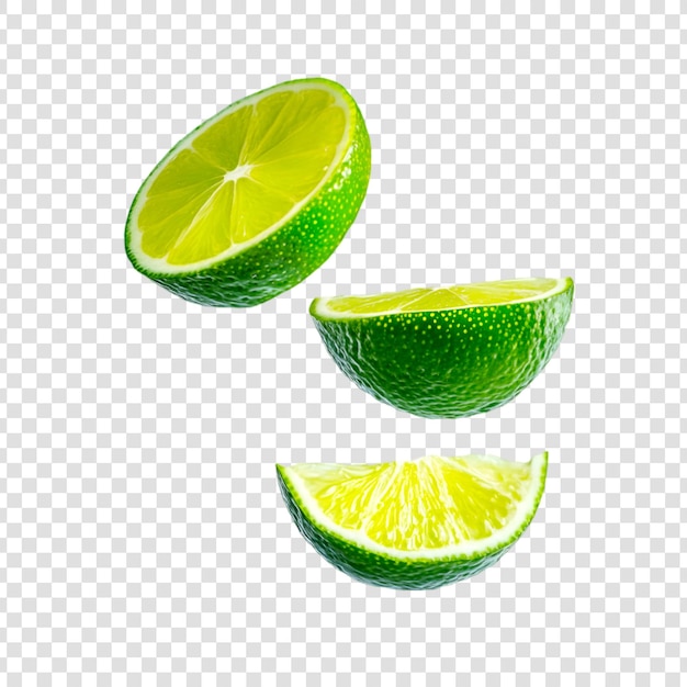 PSD lime slices isolated fruits on transparent background