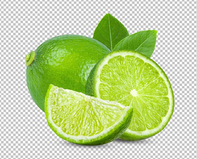 Lime with leaf isolated on alpha layer