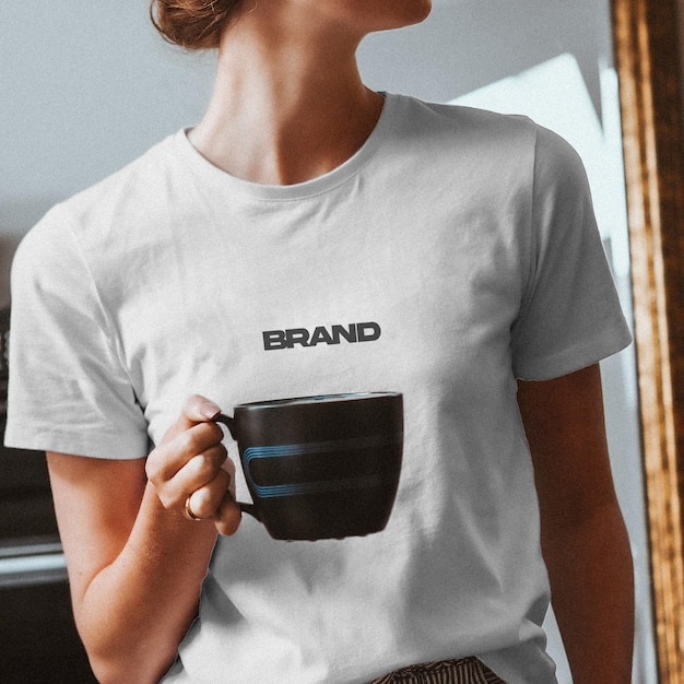 Limited edition women in white tshirt editable mockup for your brand