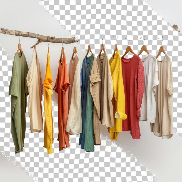 PSD a line of clothes hanging on a clothesline with a white background