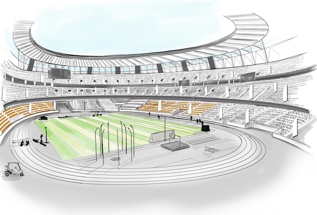 Line drawing sketch of stadium