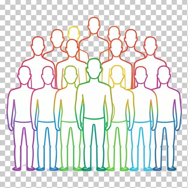 PSD linear image of people with rainbow colored canto on transparent background