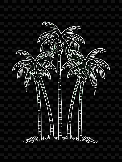 Lines of Palm Tree Icons With Pulsating Luminescence and Ne Set PNG Iconic Y2K Shape Art Decorativeo