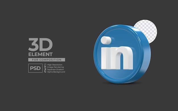 Linkedin icon 3d render element for composition premium psd