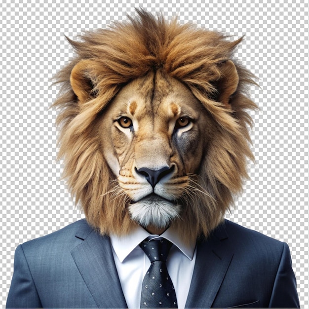 lion animal head and human business suit transparent background