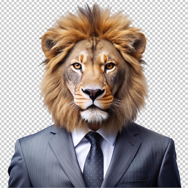 PSD lion animal head and human business suit transparent background