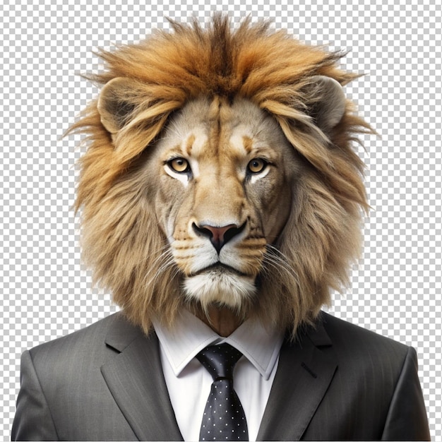 lion animal head and human business suit transparent background