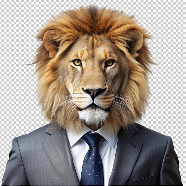 lion animal head and human business suit transparent background