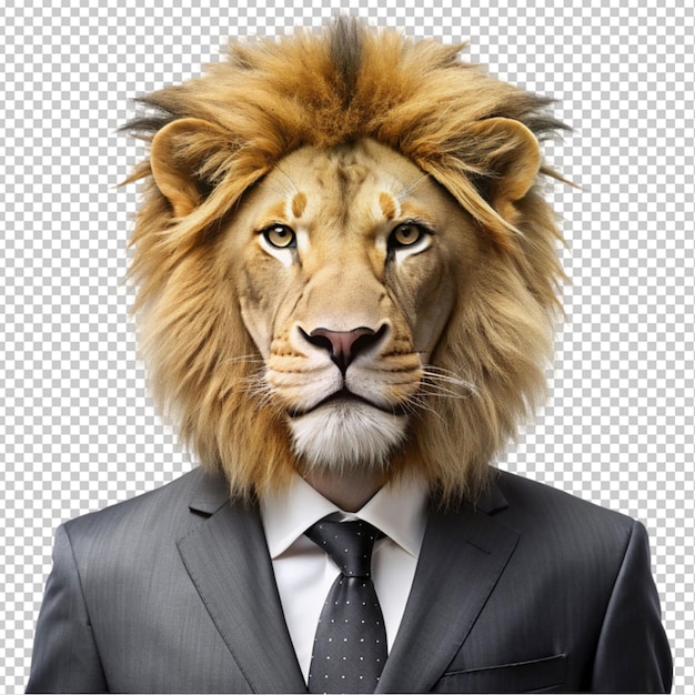 lion animal head and human business suit transparent background