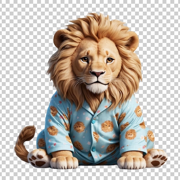 a lion in a blue pajamas with gold flowers on it