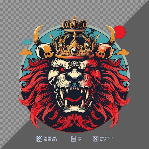 lion head wearing a crown without background HD quality