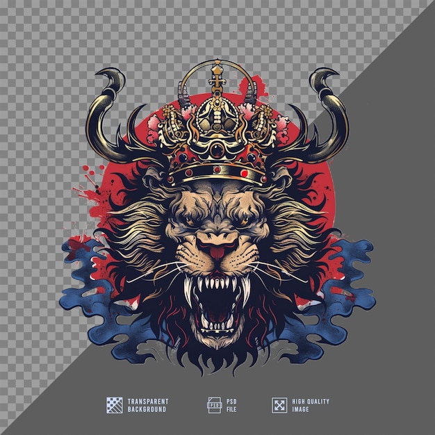 PSD lion head wearing a crown without background hd quality