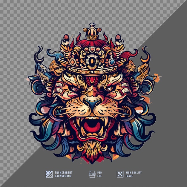 lion head wearing a crown without background HD quality