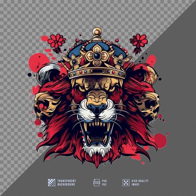 lion head wearing a crown without background HD quality