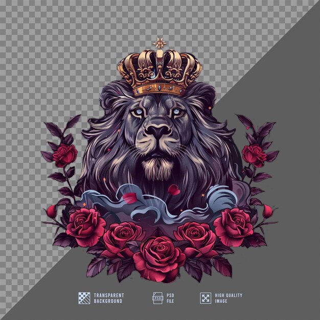 PSD lion head wearing a crown without background hd quality