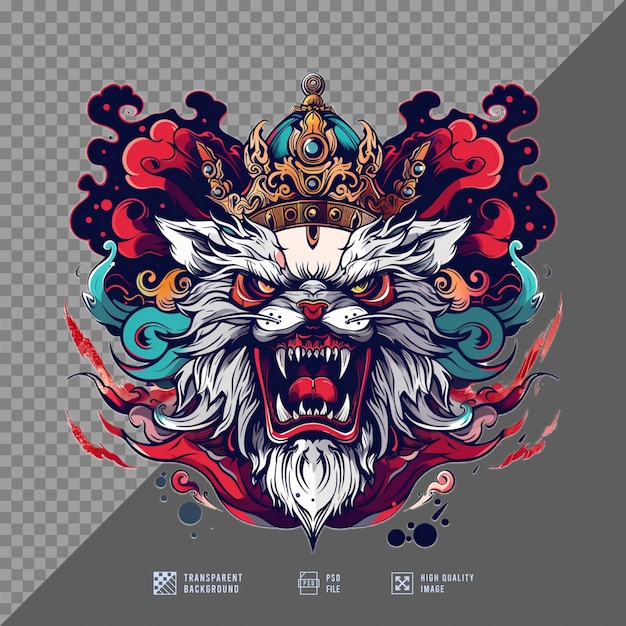 lion head wearing a crown without background HD quality