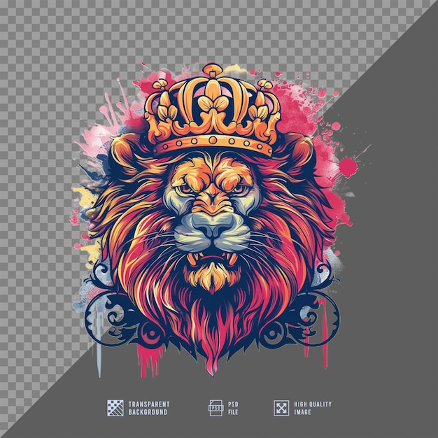 PSD lion head wearing a crown without background hd quality