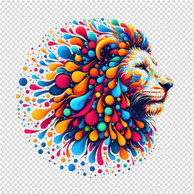 a lion head with colorful spots on it