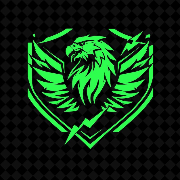 a lion head with a green crest on a black background