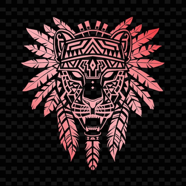 a lion head with a tribal pattern on the background