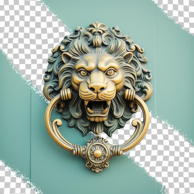 Lion headed door knocker made of gold transparent background