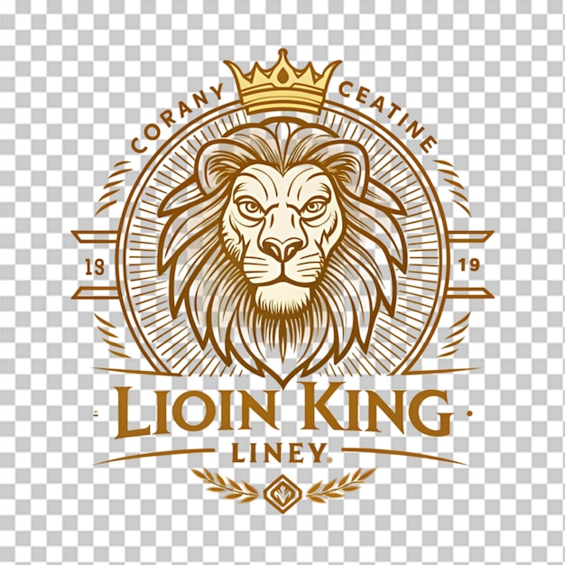 PSD lion king vintage logo line art on transparent background