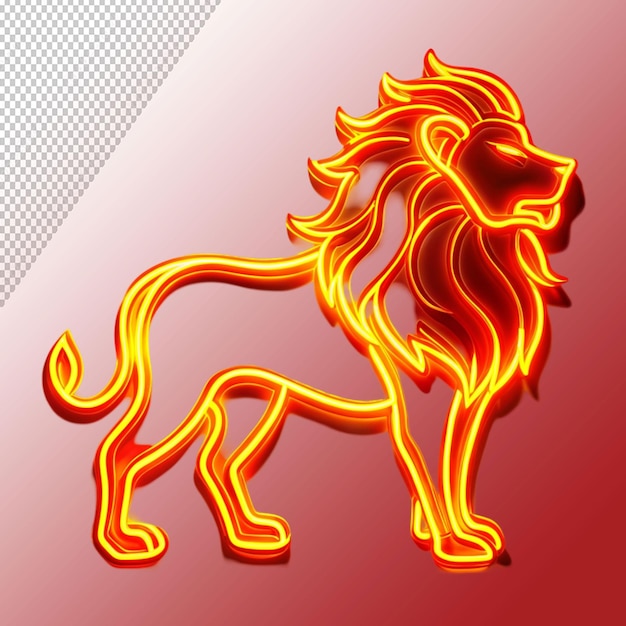 PSD lion neon light isolated on transparent background