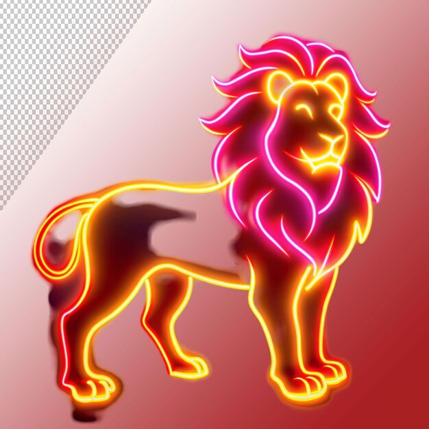 PSD lion neon light isolated on transparent background