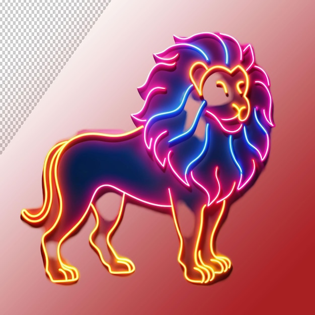 PSD lion neon light isolated on transparent background