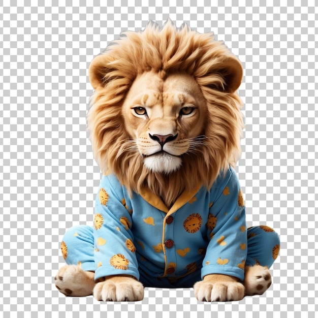 a lion in pajamas with stars on it isolated on a transparent background