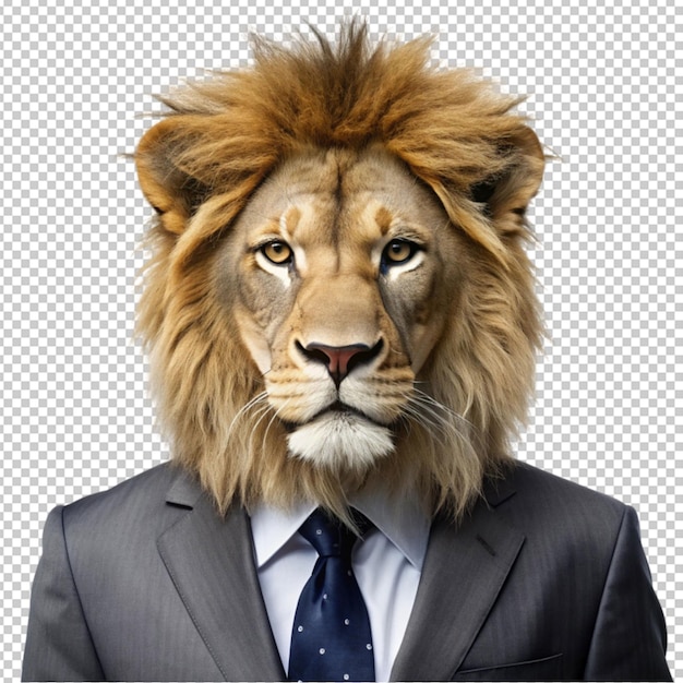 PSD lion wearing business attire isolated on transparent background