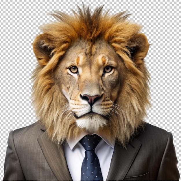 PSD lion wearing business attire isolated on transparent background