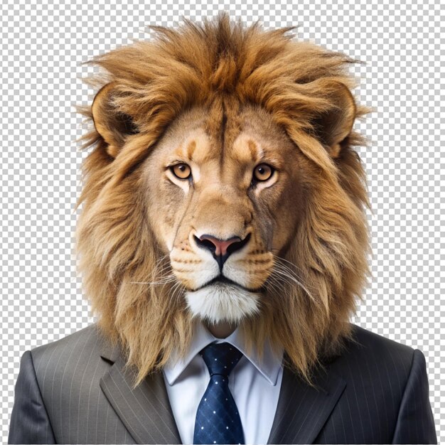 PSD lion wearing business attire isolated on transparent background