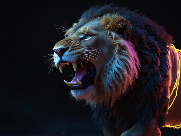 PSD a lion with a blue and red light on its face