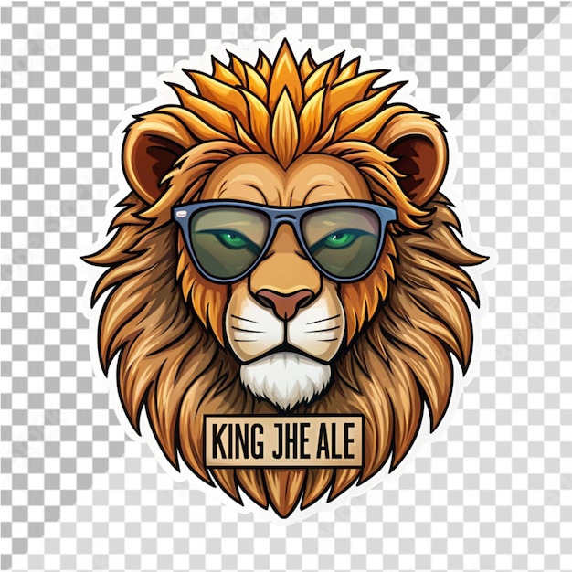 PSD a lion with sunglasses sticker design king of the jungle on transparent background