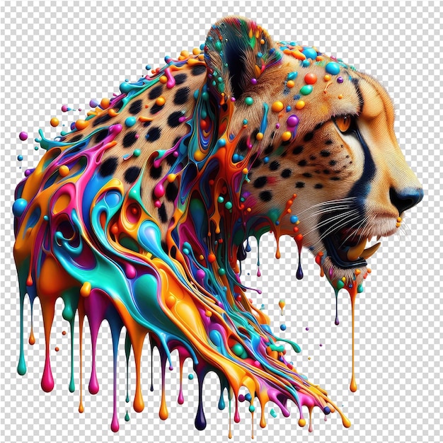 a lion with a tiger on its head is colored and has the colors of the tiger on it