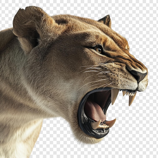 PSD lioness roaring closeup