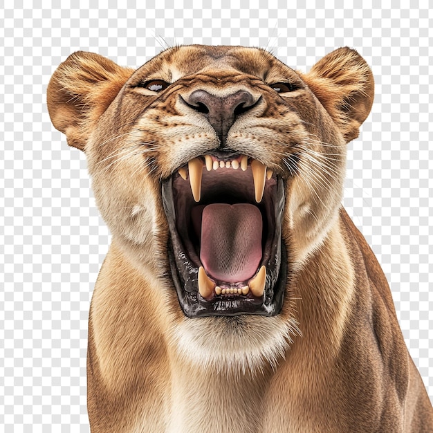 PSD lioness roaring with intensity