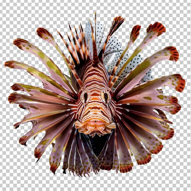 PSD lionfish with its fins spread out isolated on transparent background