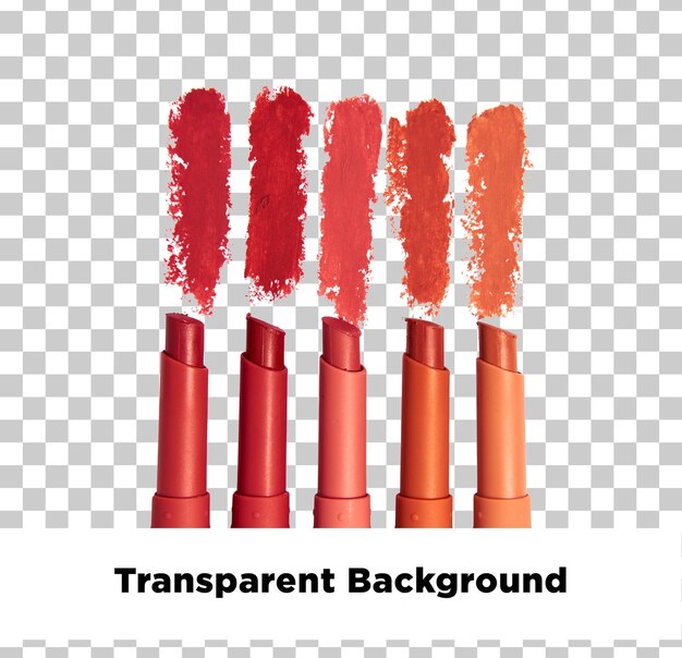 PSD lip makeup realistic set of colourful lipstick with swatches transparent background