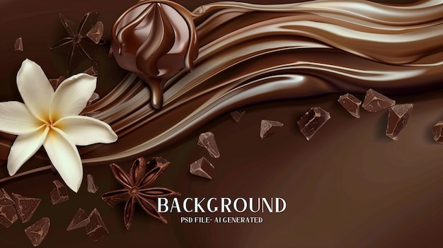 Liquid chocolate splash wave on a dark background