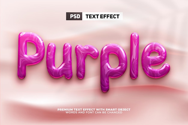 Liquid glossy sweet purple marble candy 3d editable text effect style mockup