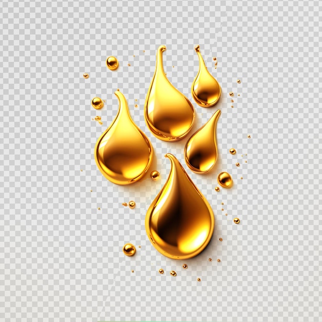 Liquid golden color bubbles and droplets isolated